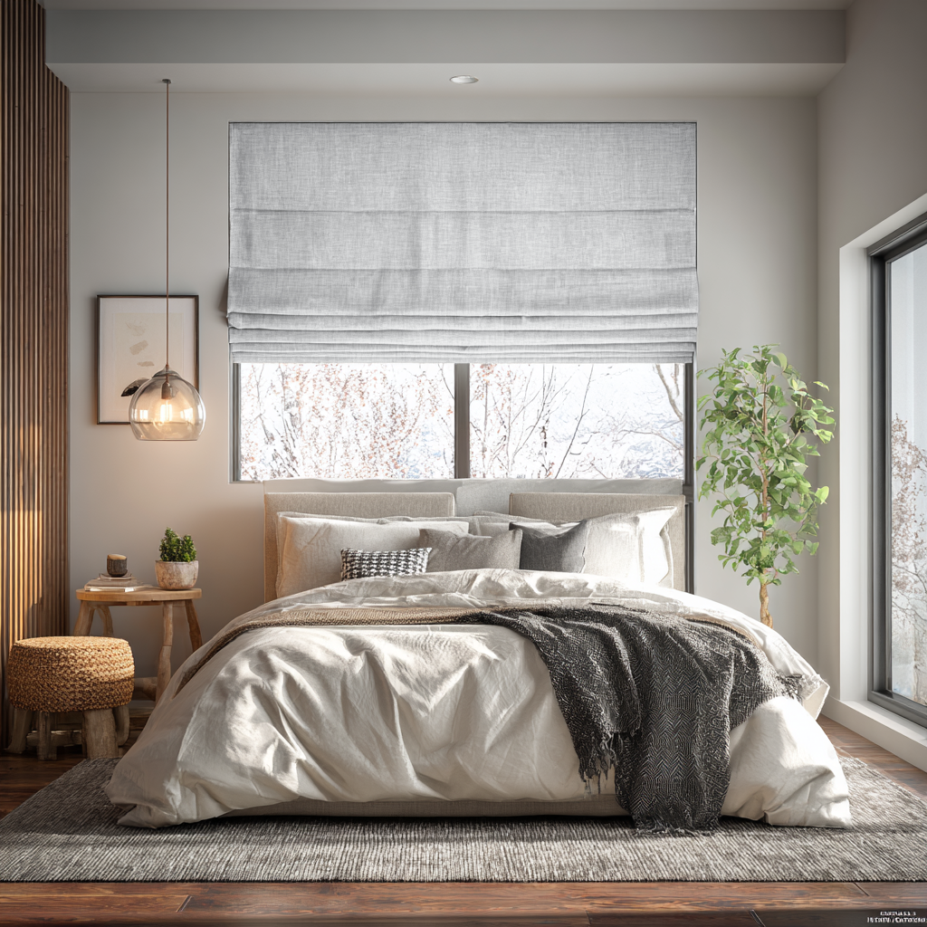 Stone Grey Linen Blackout Roman Shades