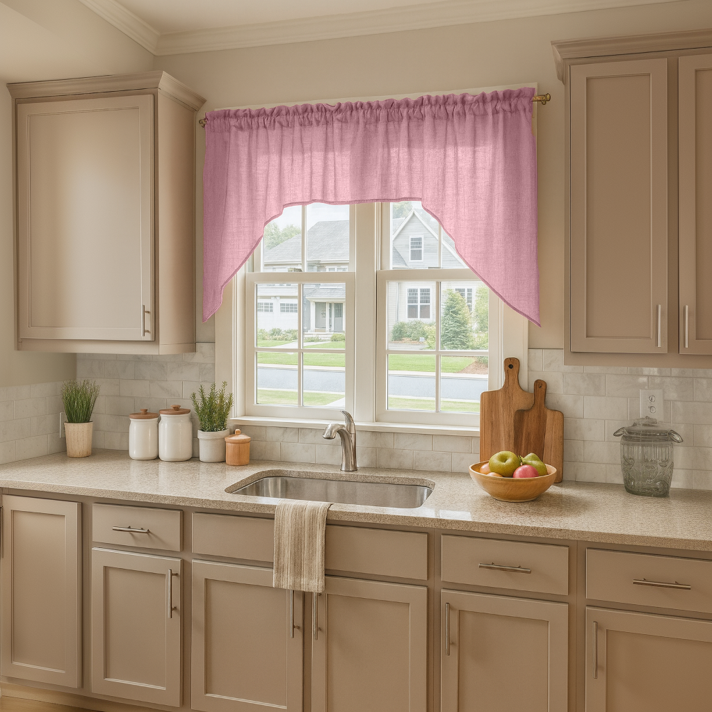 succulent kitchen curtains Rustic Farmhouse Dusty Rose Linen Swag Valance
