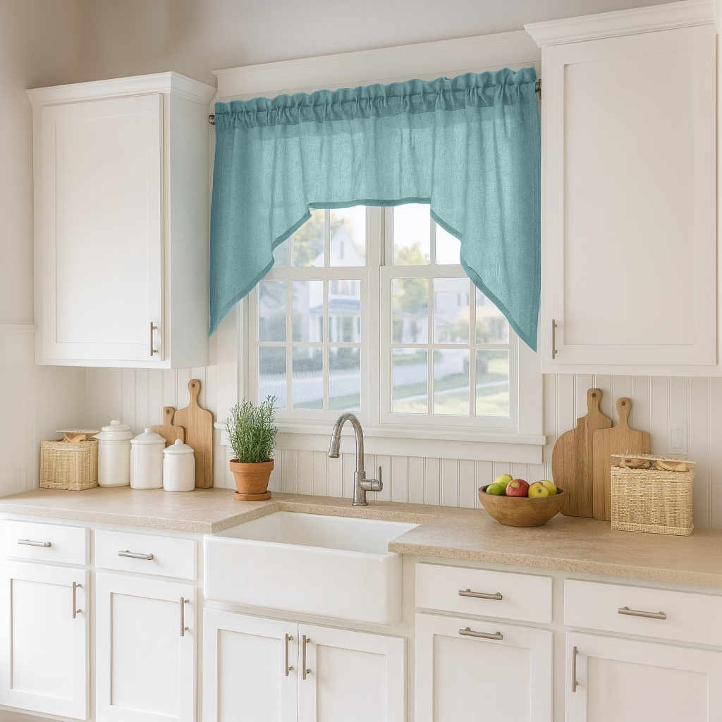 Aquamarine Blue Linen Swag Valance Curtain