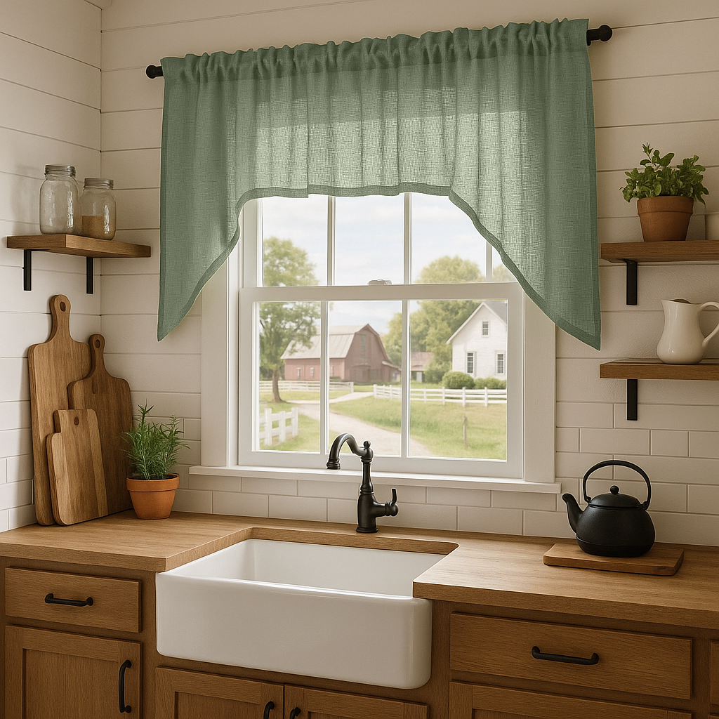 Asparagus Green Linen Swag Valance Curtain
