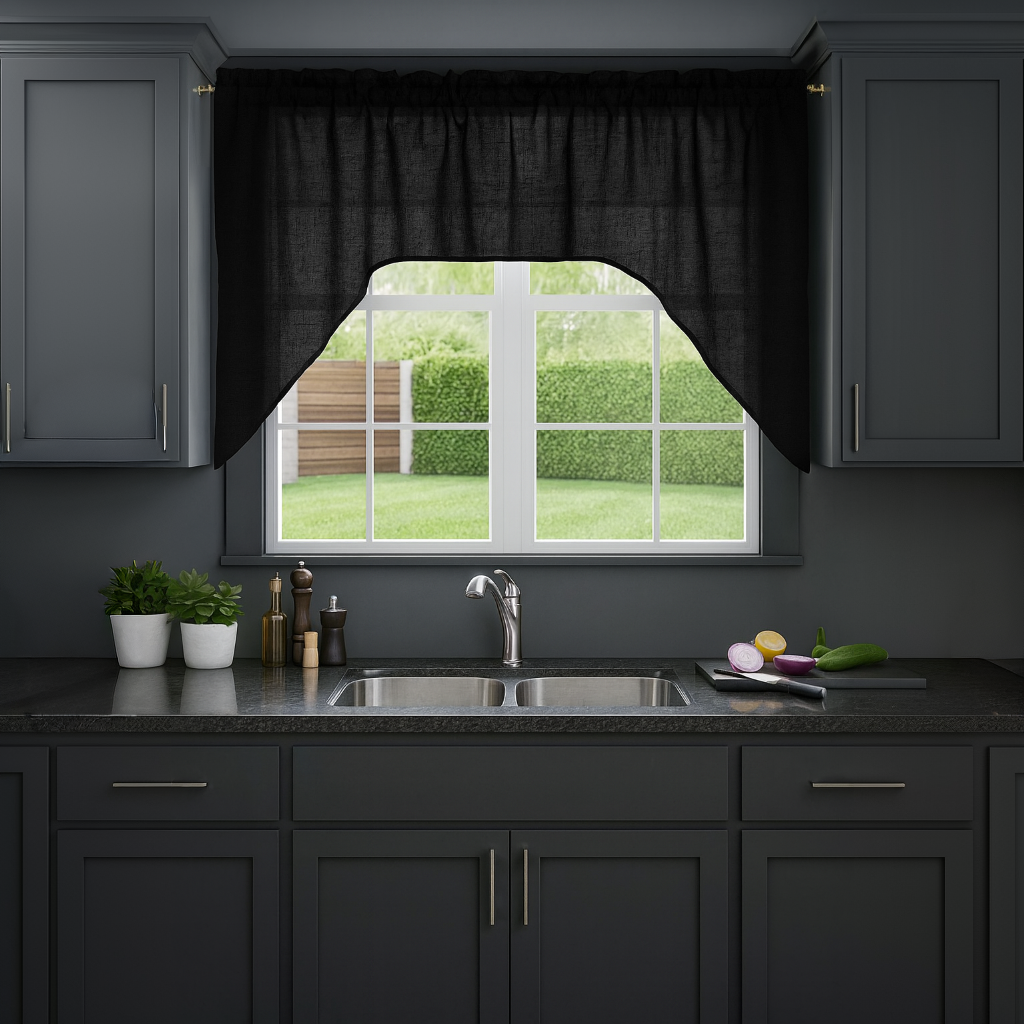 Black Linen Swag Valance Curtain