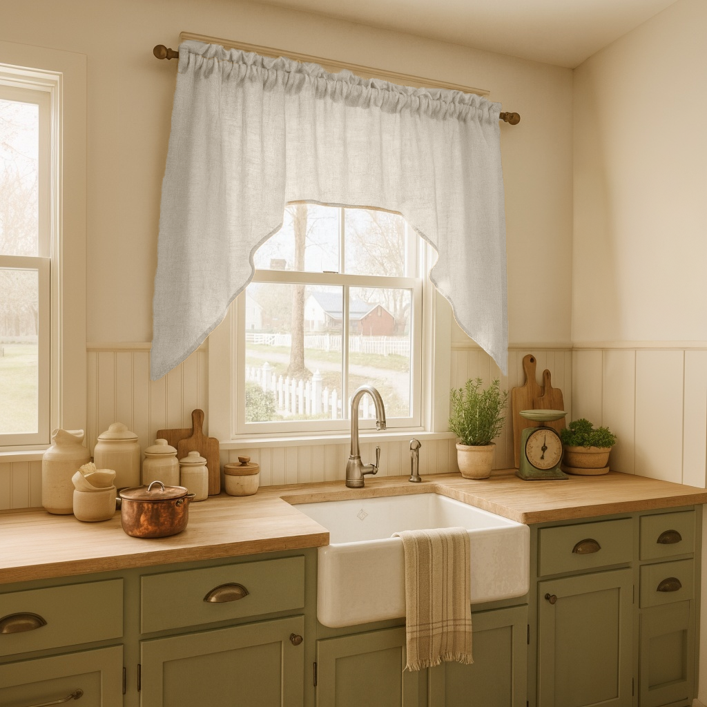 Ecru Heavy Weight Linen Swag Valance Curtain