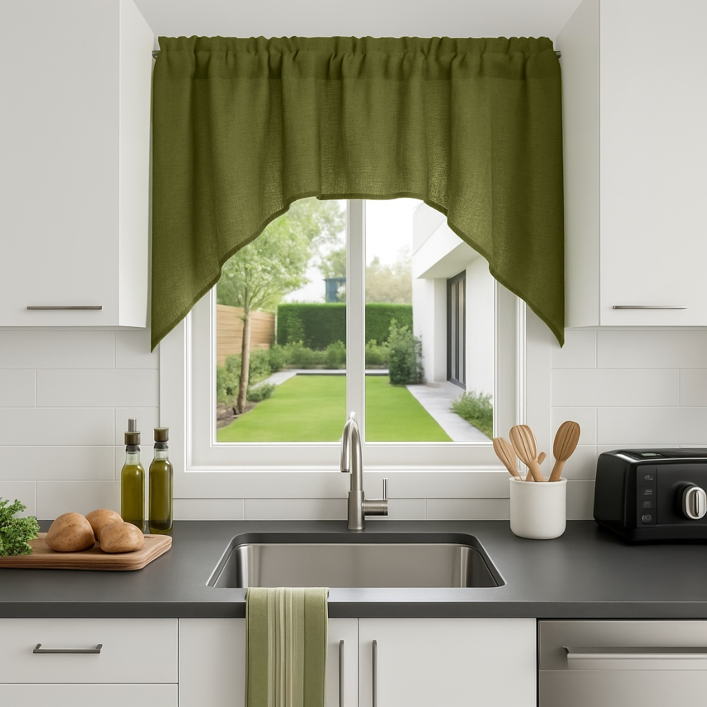 Moss Green Linen Swag Valance Curtain