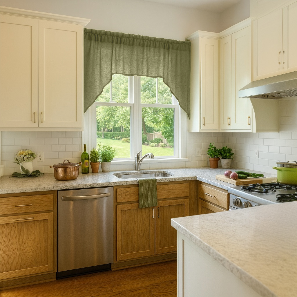 Olive Green Linen Swag Valance Curtain