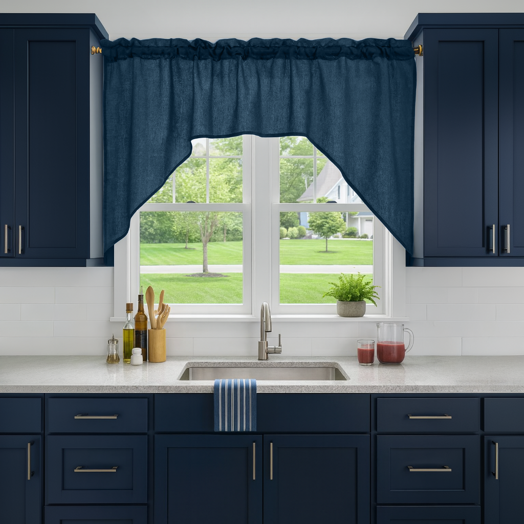 Peacock Blue Linen Swag Valance Curtain