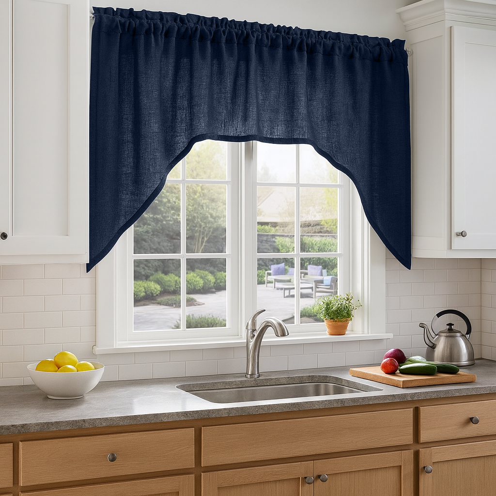 Royal Blue Linen Swag Valance Curtain