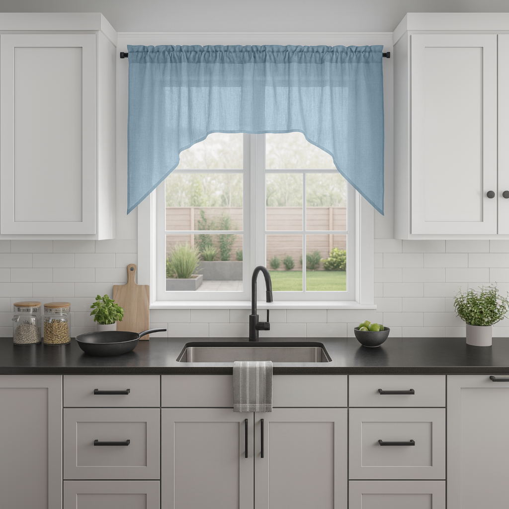 Sky Blue Linen Swag Valance Curtain