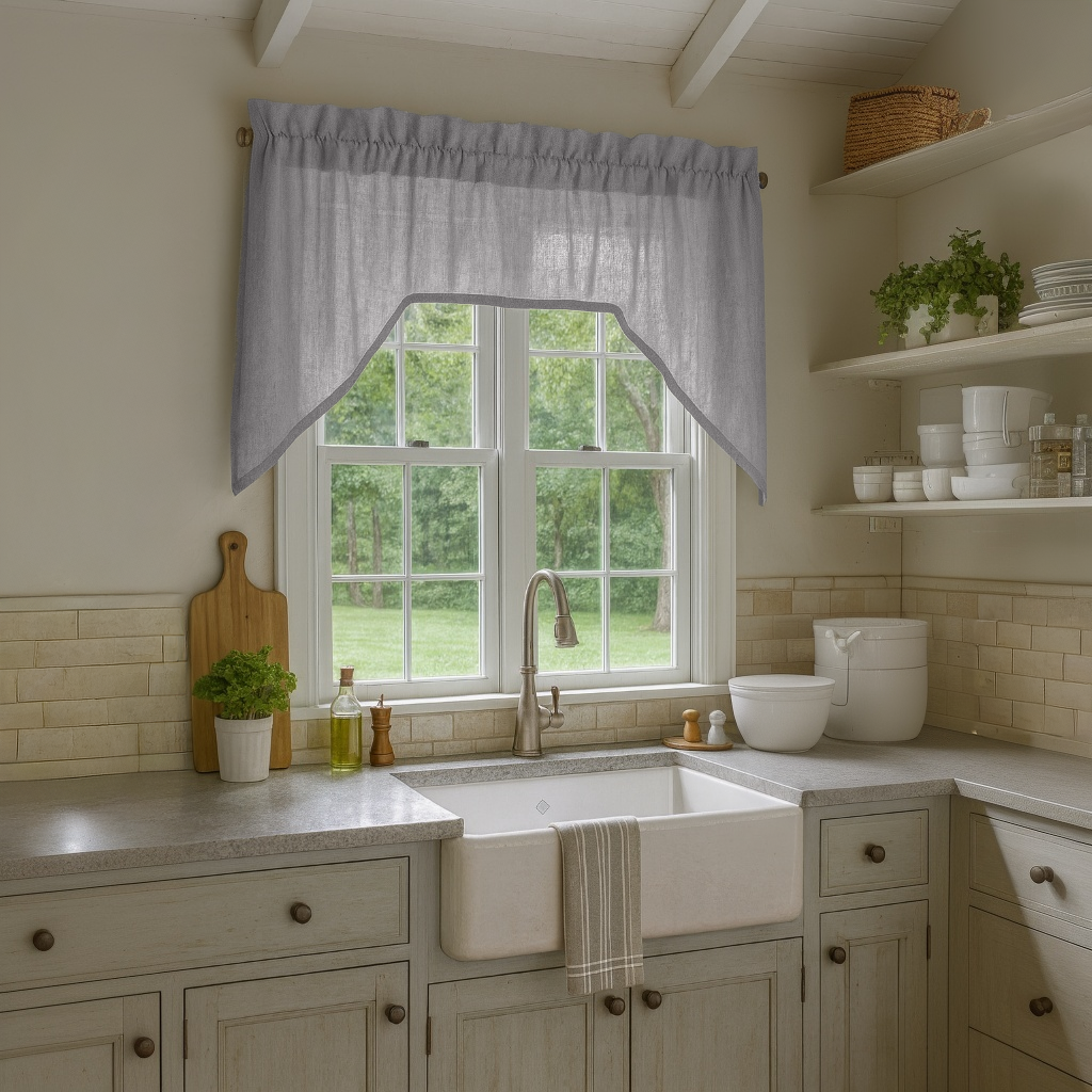Stone Grey Linen Swag Valance Curtain