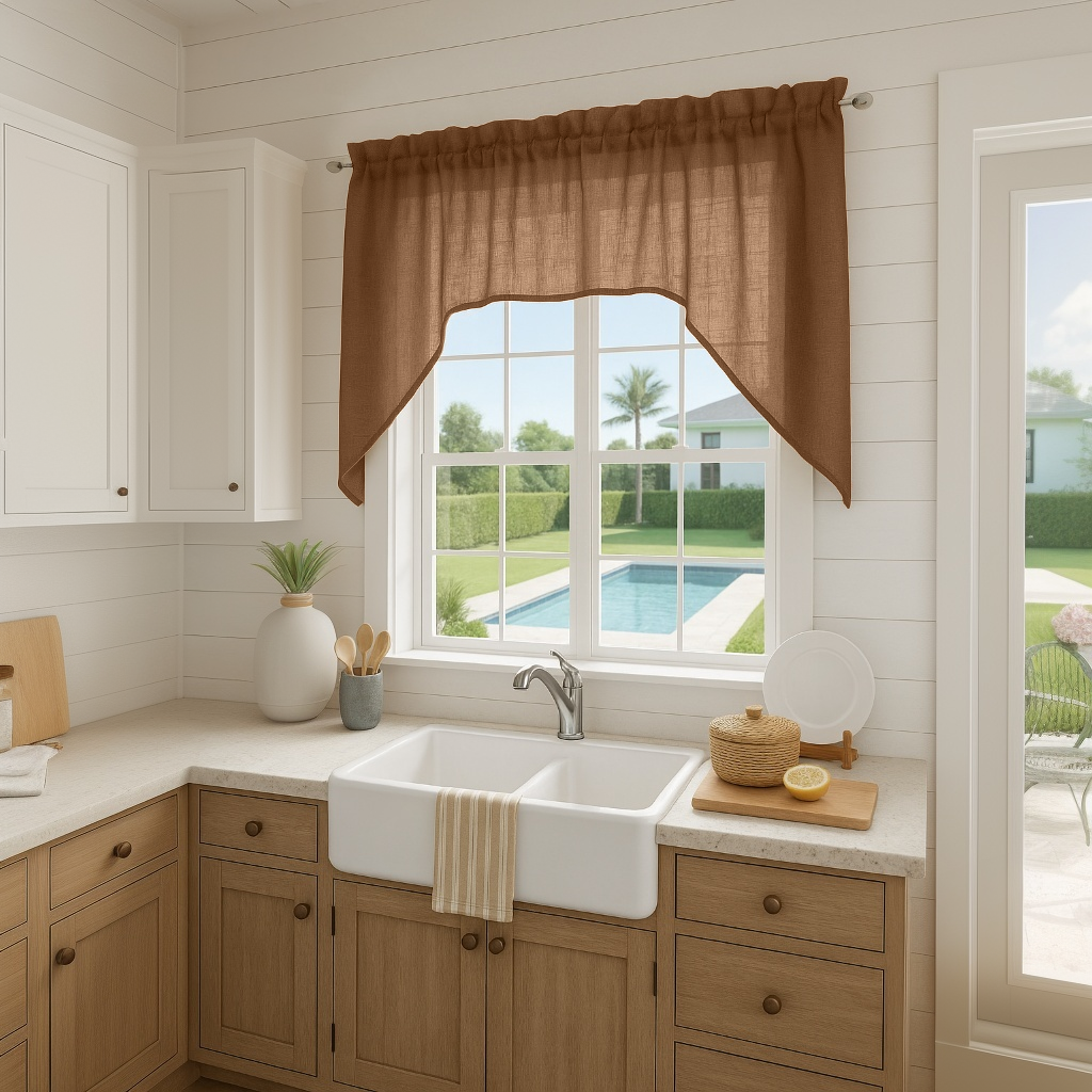 Tawny Brown Linen Swag Valance Curtain