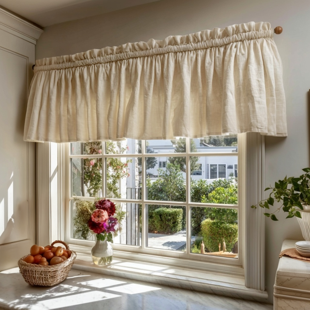 Cream Linen Valance - Cotton Lining