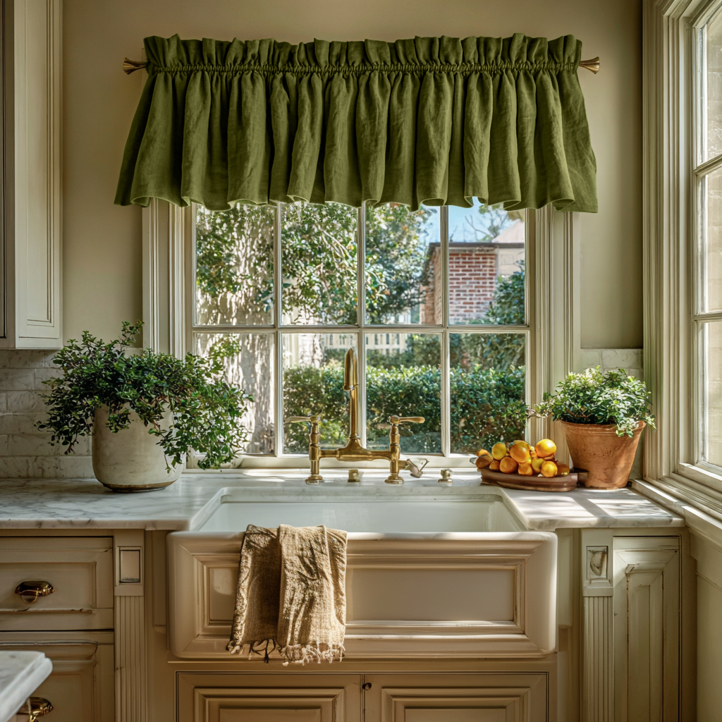 Moss Green Linen Blackout Valance