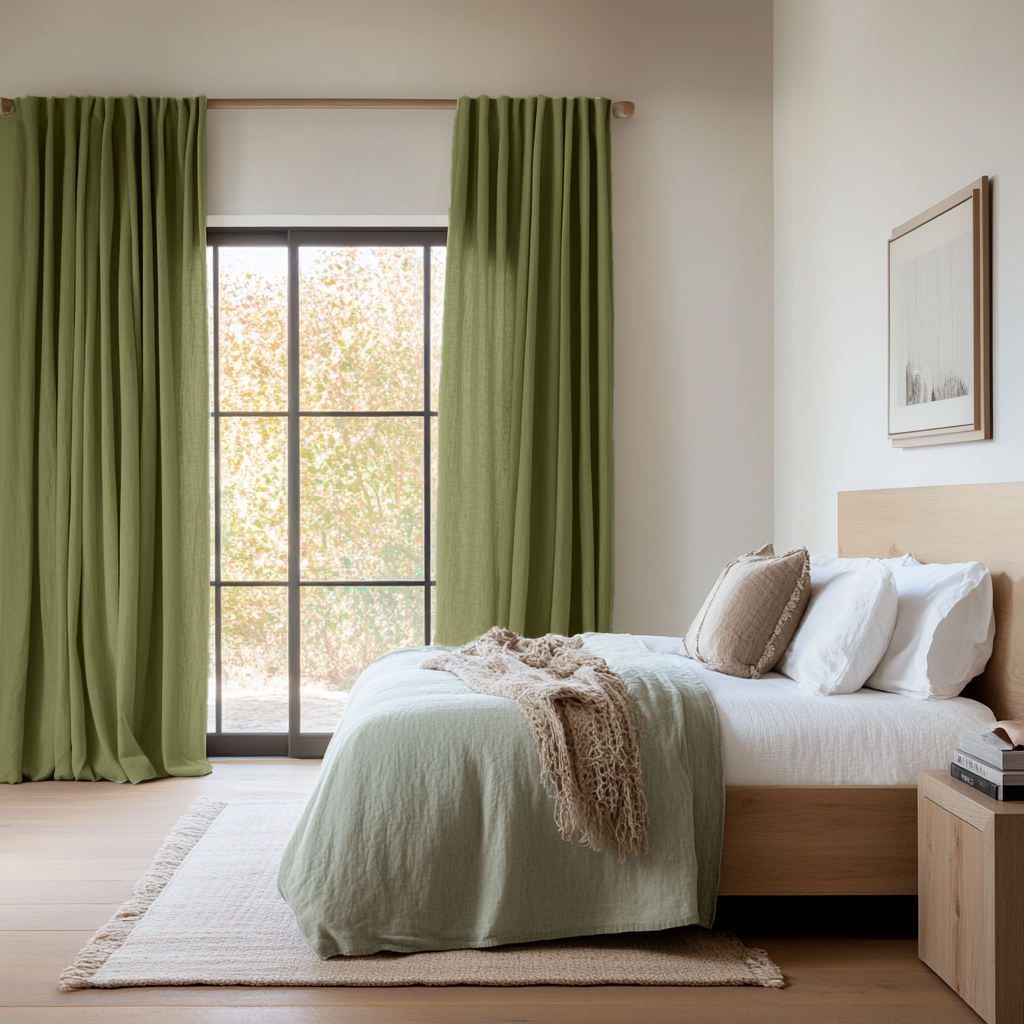 Moss Earthy Green Bedroom Curtains