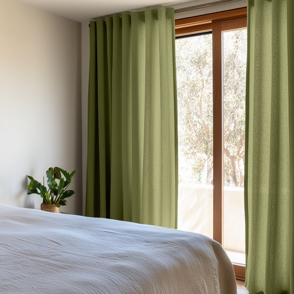 Moss Earthy Green Bedroom Curtains - Linen Curtain Panel With Back Tabs - Unlined, Cotton or Blackout Lining