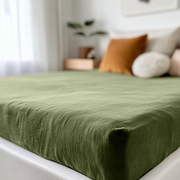Moss Green Linen Fitted Sheet Close-Up Image