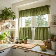 Moss Green Linen Cafe Curtains Valance Set