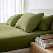 Moss Green Washed Linen Deep Pocket Fitted Sheet 