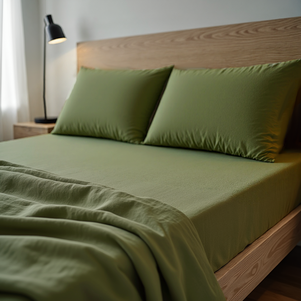 Moss Green Washed Linen Deep Pocket Fitted Sheet Set