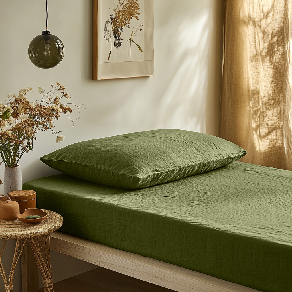 Moss Green Linen Fitted Sheet