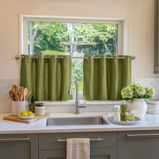 Moss Green Linen Grommet Cafe Curtains
