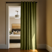 Moss Green Linen Doorway Curtains with Grommets