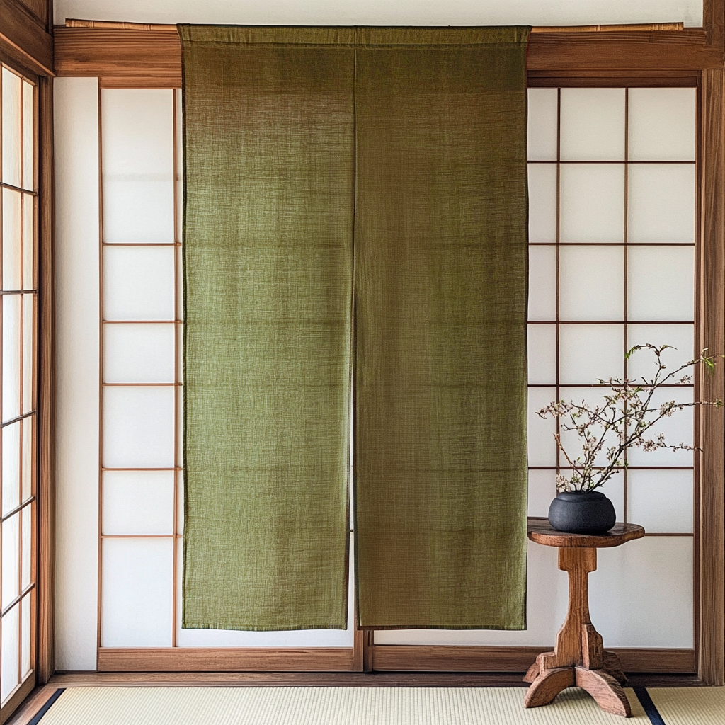 Moss Green Linen Noren Curtain