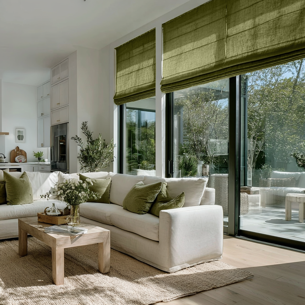 Moss Green Linen Patio Door Roman Shades