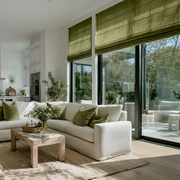 Moss Green Linen Patio Door Roman Shades