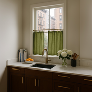 Moss Green Linen Kitchen Cafe Curtains