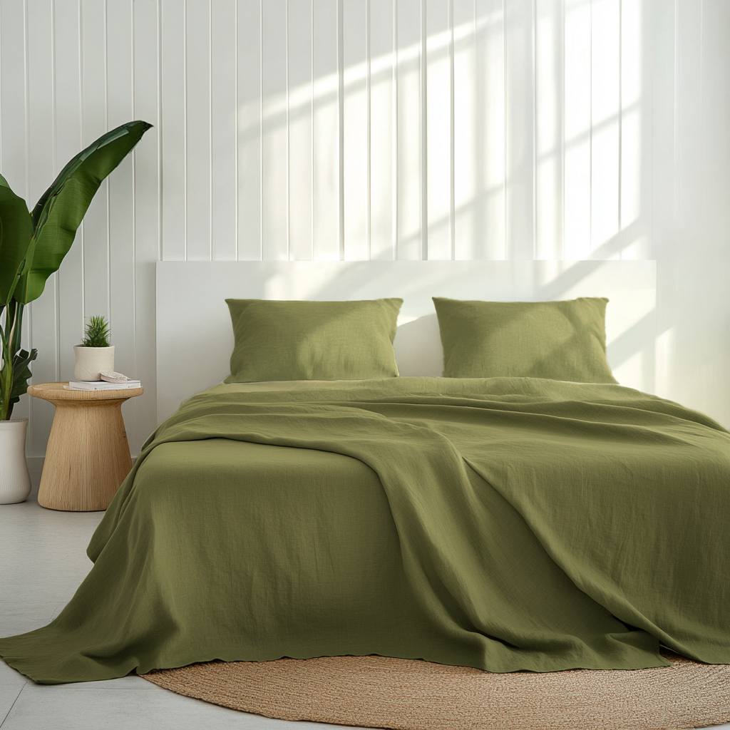 Moss Green Linen Sheet Set