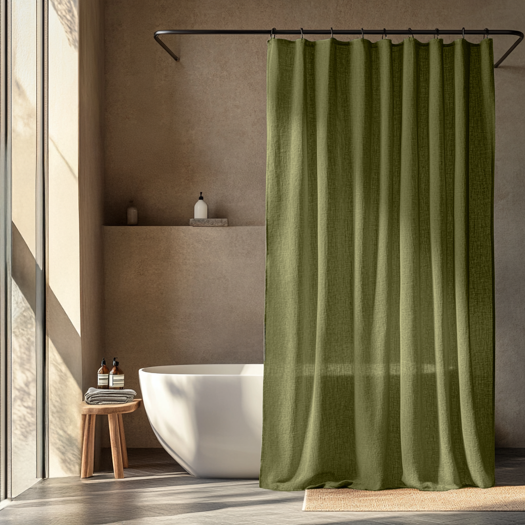 Moss Green Linen Shower Curtain