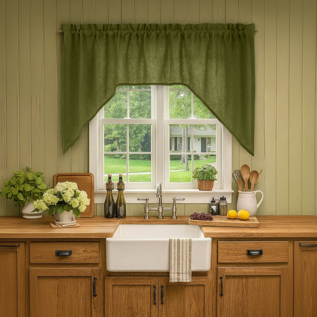 Moss Green Linen Swag Valance Curtain