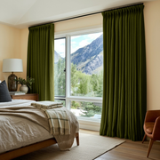 Moss Green Linen Thermal Pinch Pleat Curtains