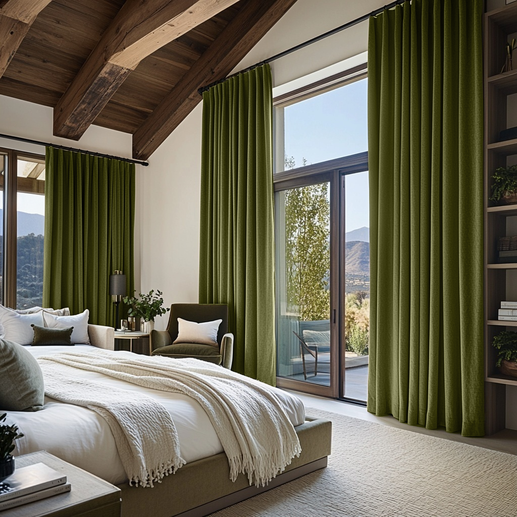 Moss Green Linen Thermal S-Fold Curtains