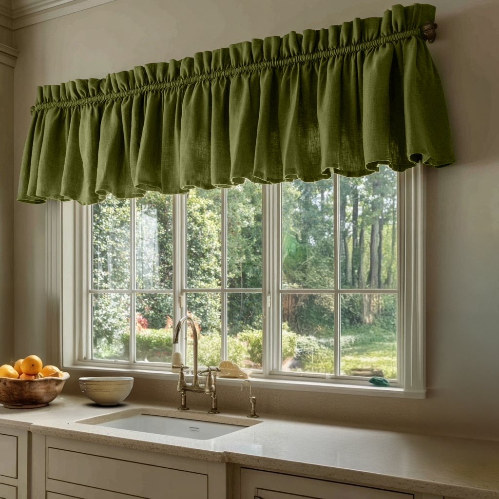 Moss Green Linen Valance - Cotton Lining