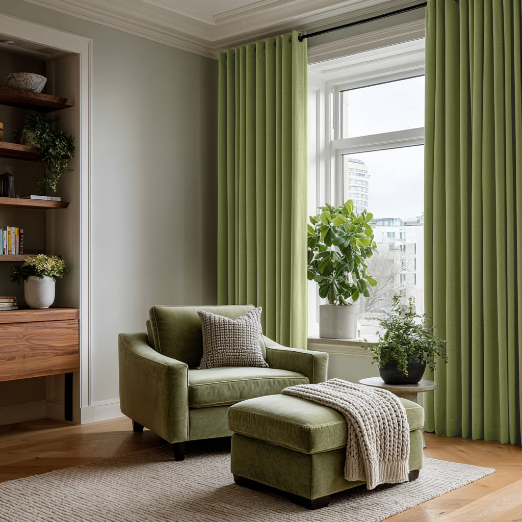 Moss Green Velvet Blackout Grommet Curtain
