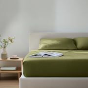 Moss Green Washed Linen Deep Pocket Fitted Sheet 