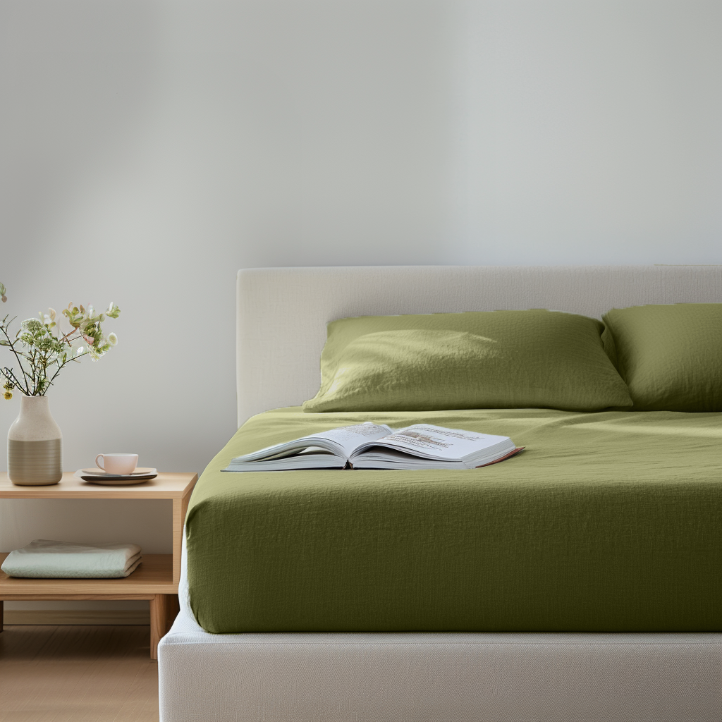 Moss Green Washed Linen Deep Pocket Fitted Sheet 