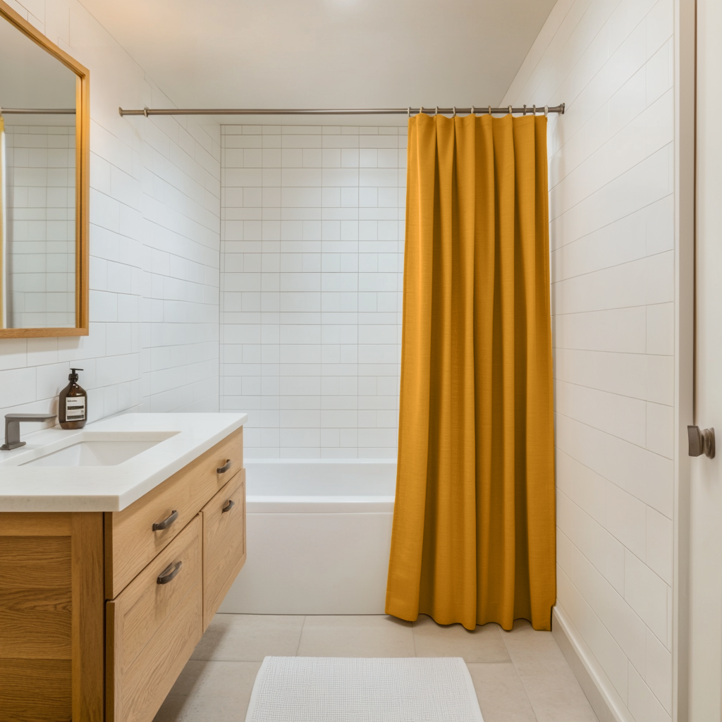 Mustard Yellow Linen Shower Curtain 