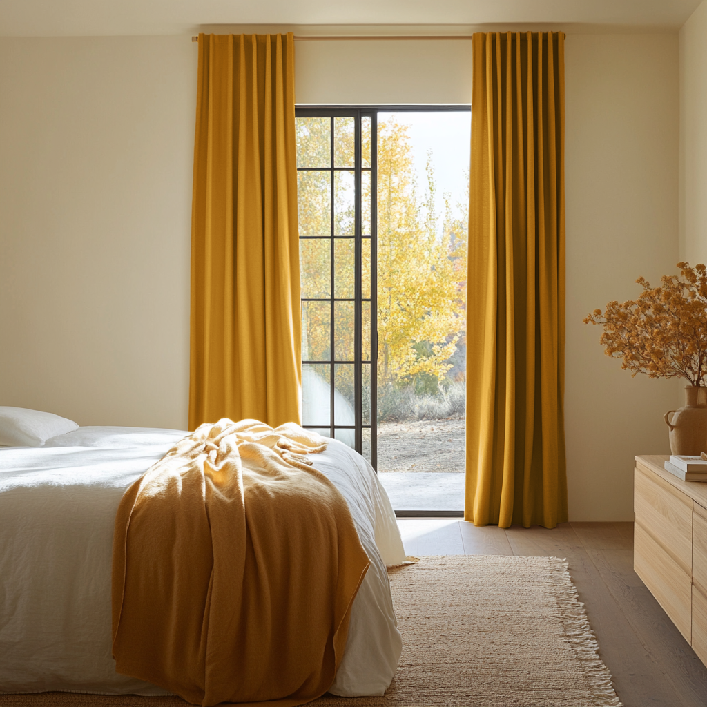 Mustard Yellow Bedroom Curtains - Linen Curtain Panel With Back Tabs - Unlined, Cotton or Blackout Lining