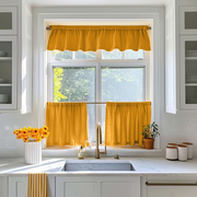 Mustard Yellow Linen Cafe Curtains Valance Set