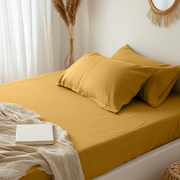 Mustard Yellow Washed Linen Deep Pocket Fitted Sheet 