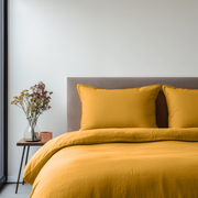 Mustard Yellow Linen Queen Duvet Cover Set