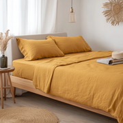 Mustard Yellow Washed Linen Deep Pocket Fitted Sheet 