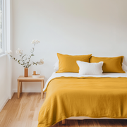 Mustard Yellow Washed Linen Flat Sheet