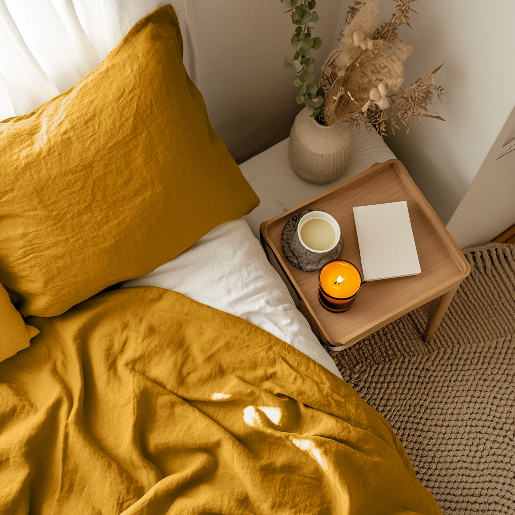 Mustard Yellow Linen Flat Sheet