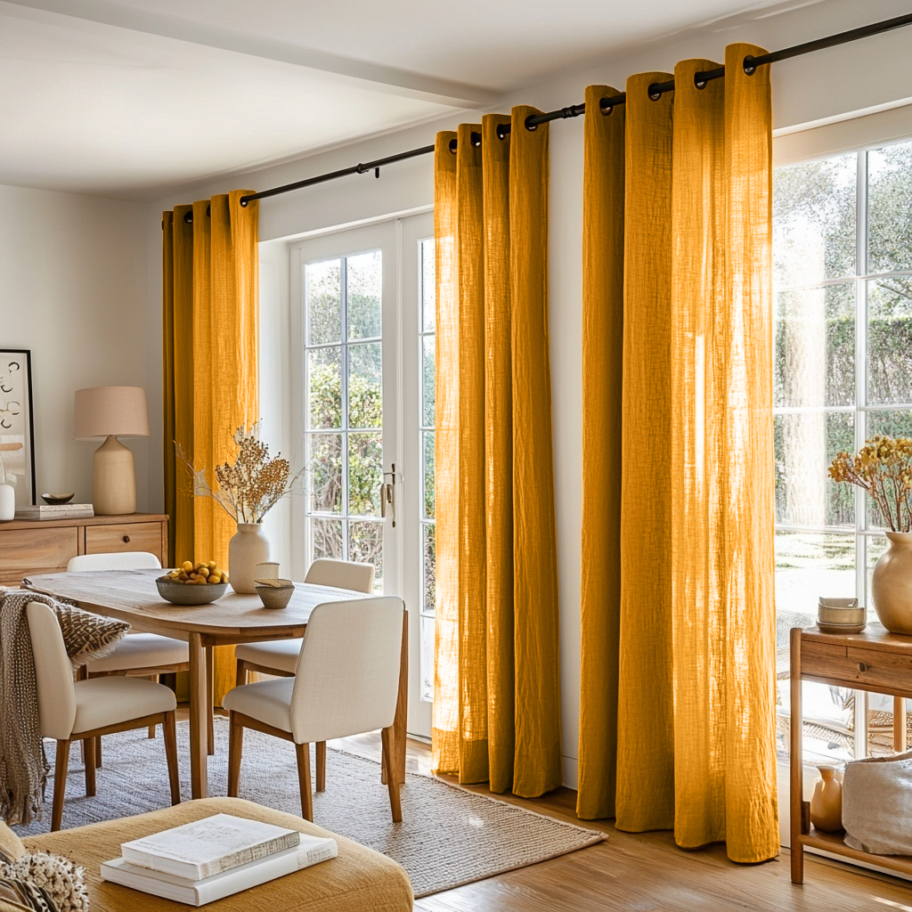 Mustard Yellow Linen Grommet Curtains