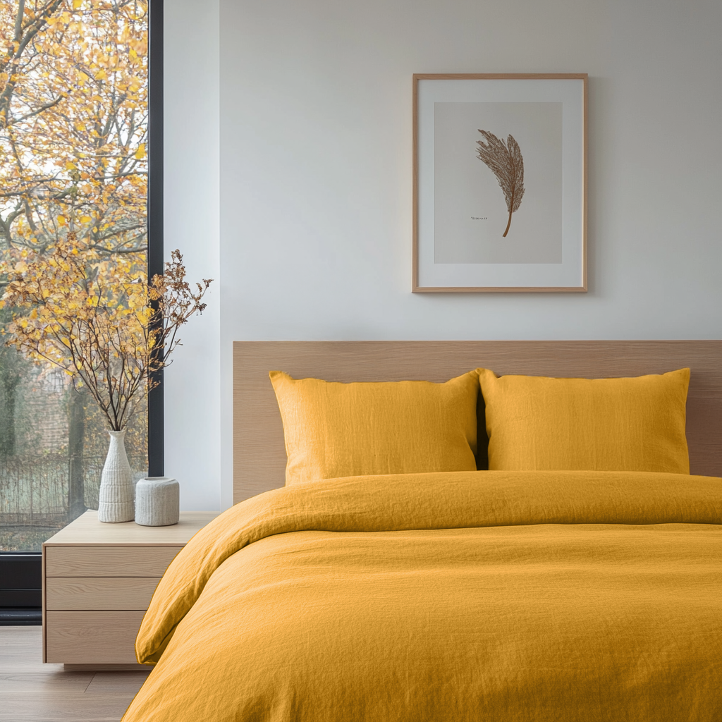 Mustard Yellow Linen King Duvet Cover Set