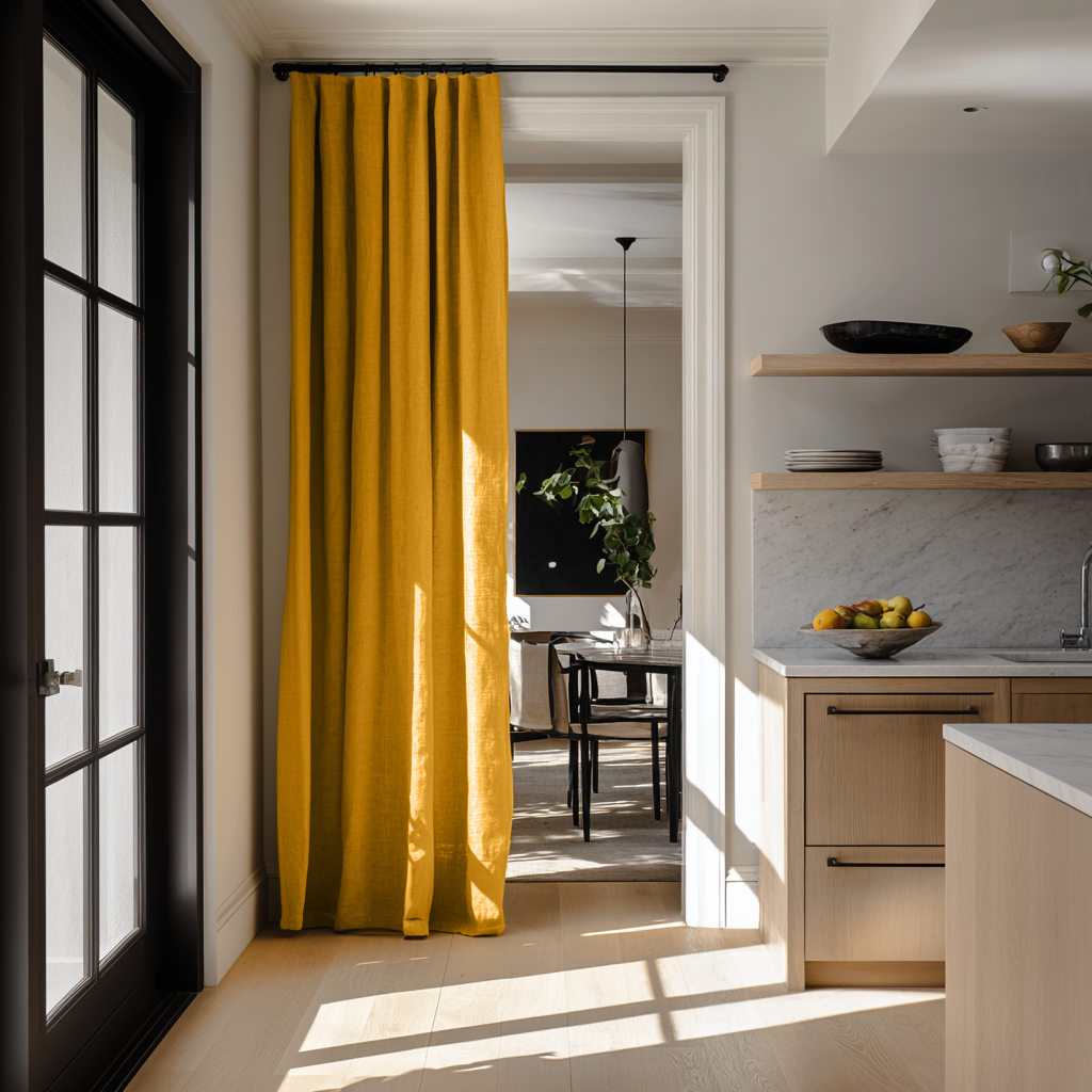Mustard Yellow Linen Multitape Doorway Curtain with Multitape