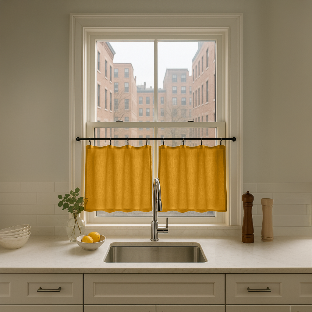 Mustard Yellow Linen Cafe Curtains