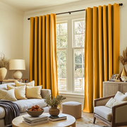 Mustard Yellow Linen Thermal Curtains with Multitape